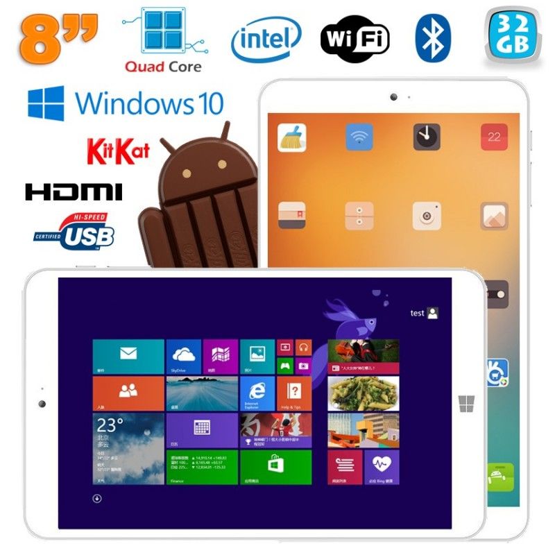 Tablette Windows 10 Android Dual Boot 8 pouces Intel Quad Core 32Go